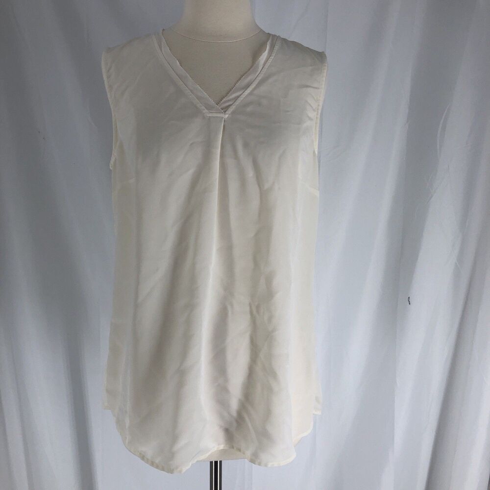Soft Surroundings Women’s Cream V Neck Sleeveless Blouse Medium